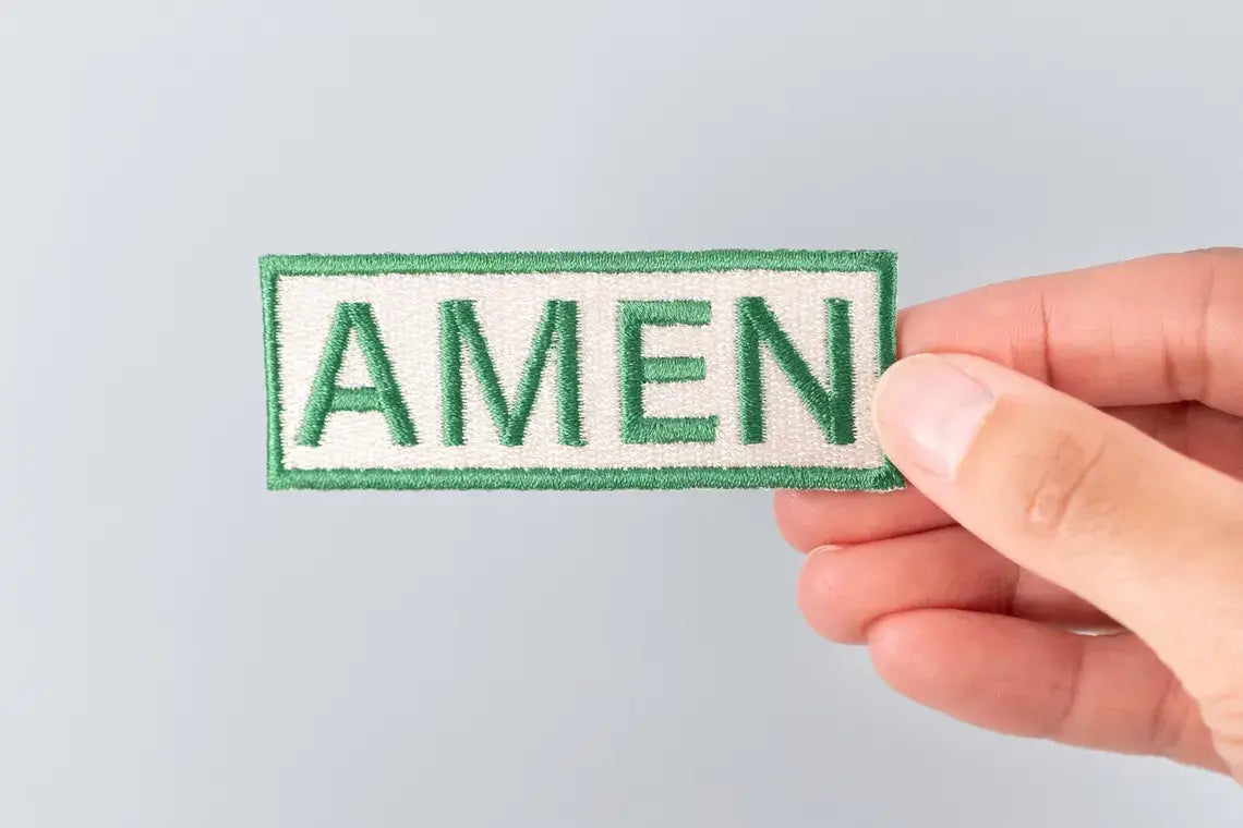 Amen embroidered iron-on patch with text lettering