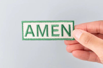 Amen embroidered iron-on patch with text lettering