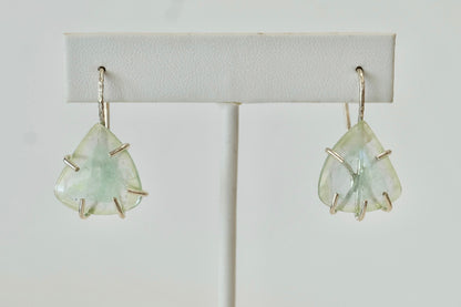 Pair of handmade aquamarine teardrop dangle earrings with sterling silver French hooks