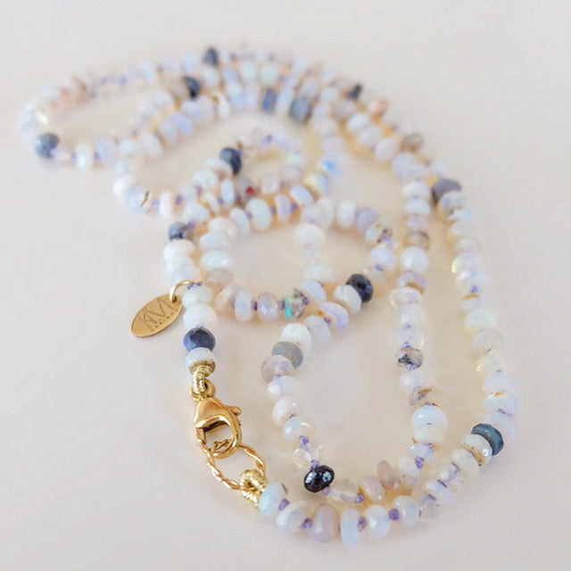 Solid 14K gold lobster clasp on an Australian opal bead necklace