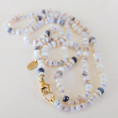 Solid 14K gold lobster clasp on an Australian opal bead necklace