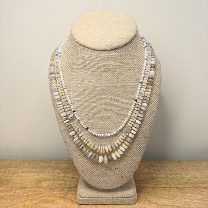 Australian opal bead necklace on lavender silk