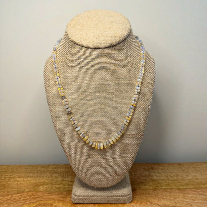 Australian opal bead necklace hand-knotted on pale lavender silk