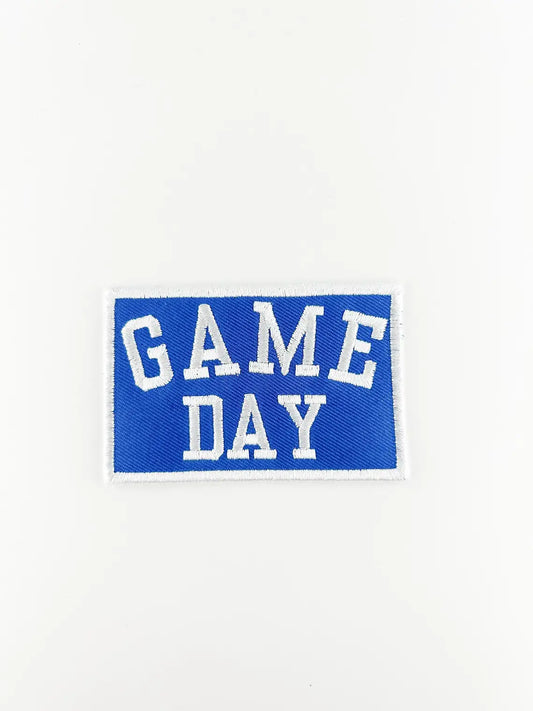 Embroidered patch with 'GAME DAY' text on a white background
