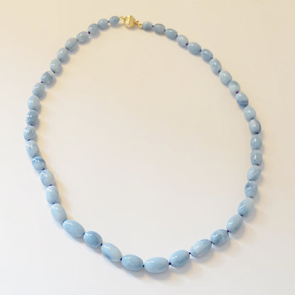 Blue opal bead necklace with graduated Owyhee blue opal and a 14K gold clasp