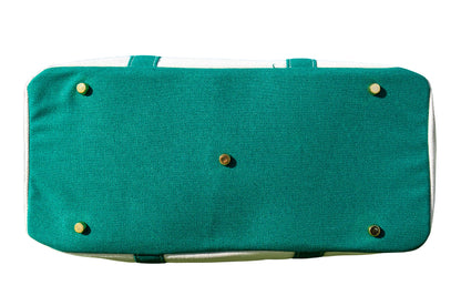Green Boatkin bag bottom with gold feet