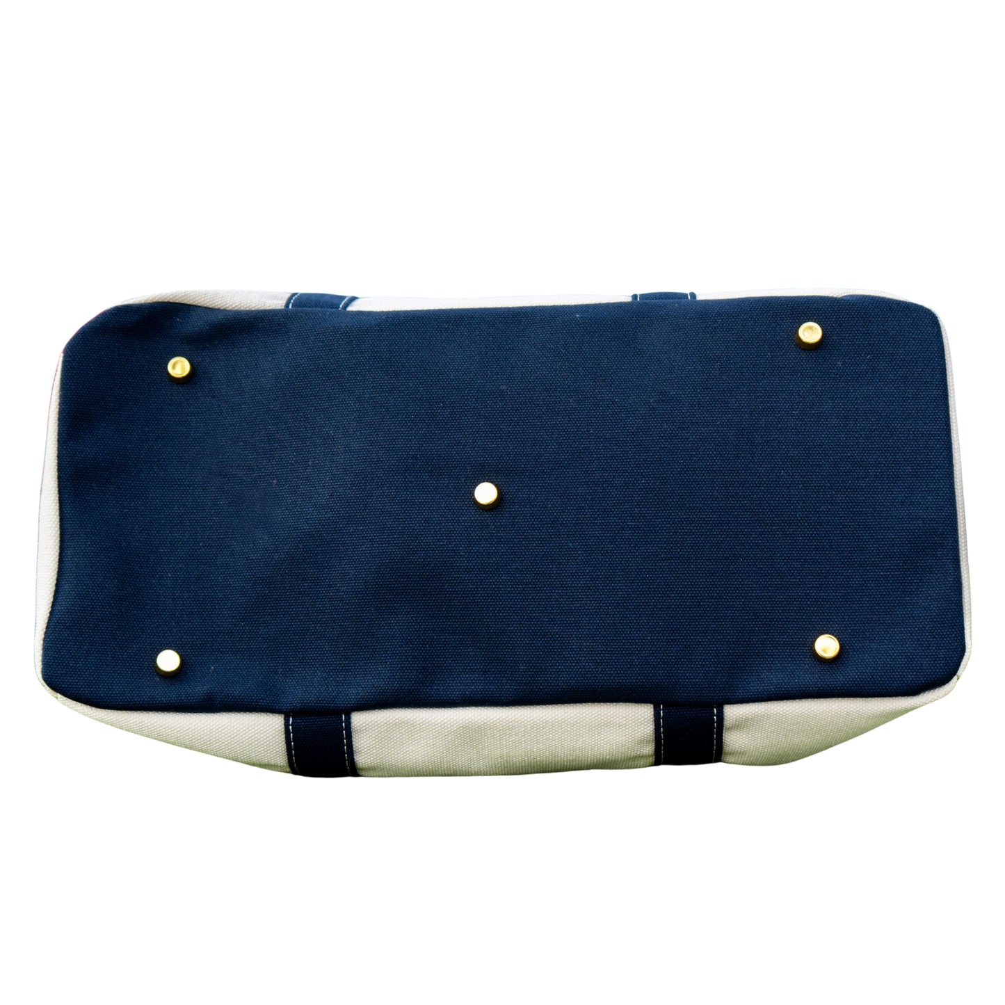 Boatkin bag navy blue bottom with gold pedestal feet