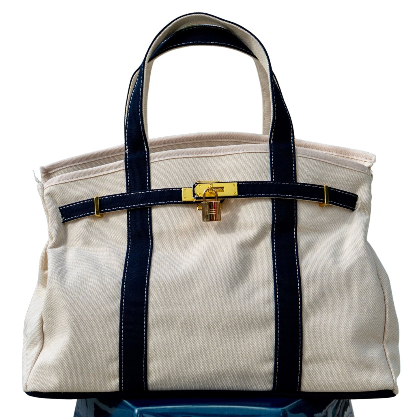 Boatkin bag with navy trim front view