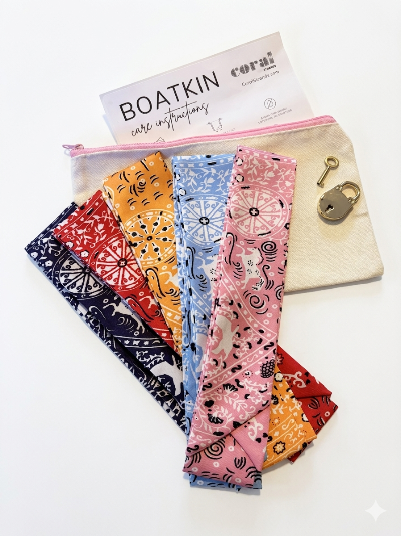 Boatkin bag styling kit including interchangeable straps and decorative accessories.