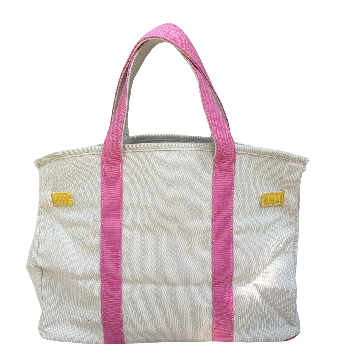 Back view of pink and yellow Boatkin.