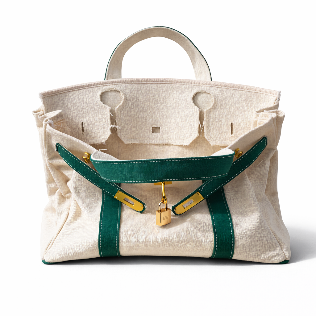 Boatkin tote bag with green trim and open top