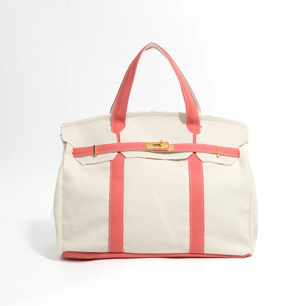 Boatkin tote bag with lady pink accents on a white background