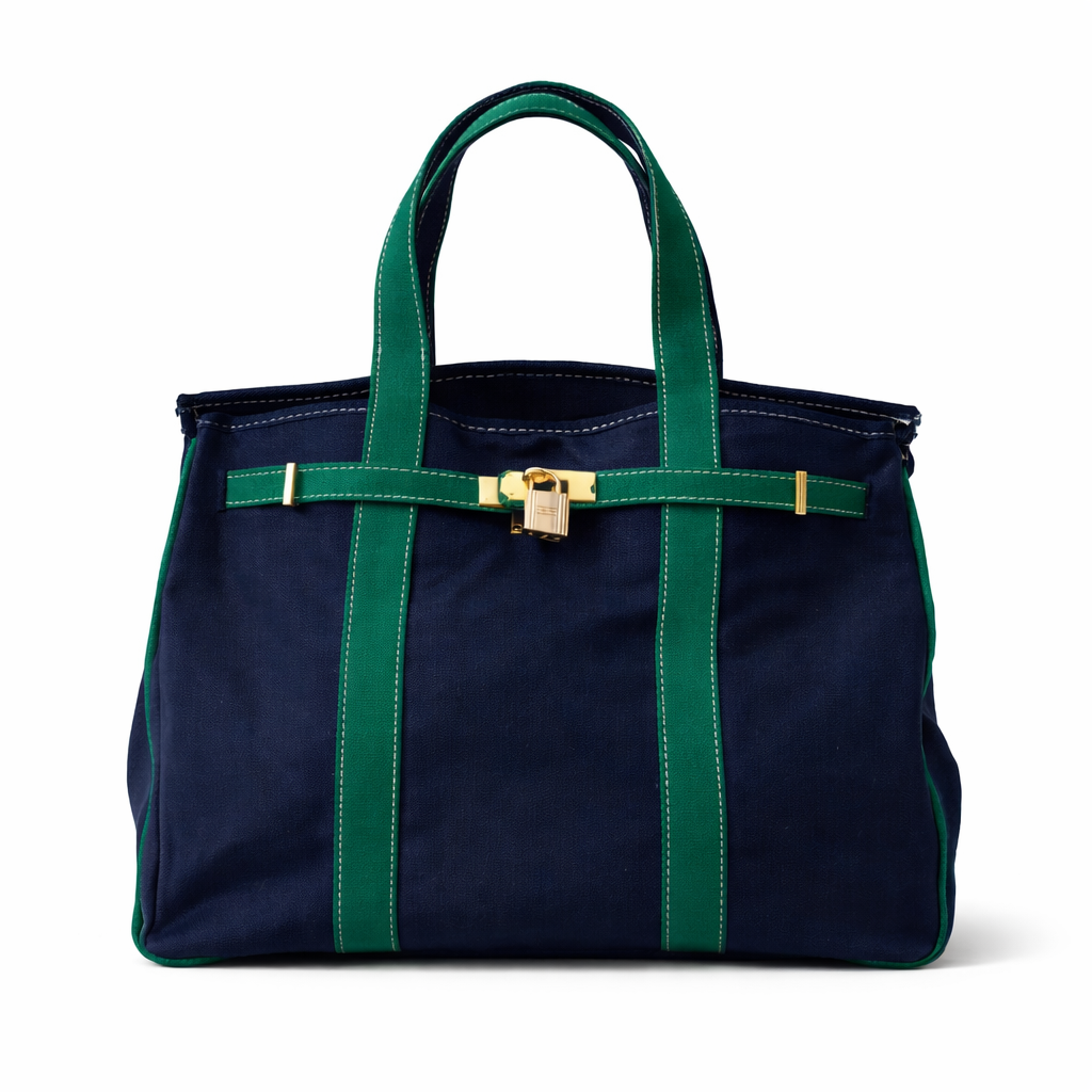 Boatkin tote in Harbor Club navy with green piping