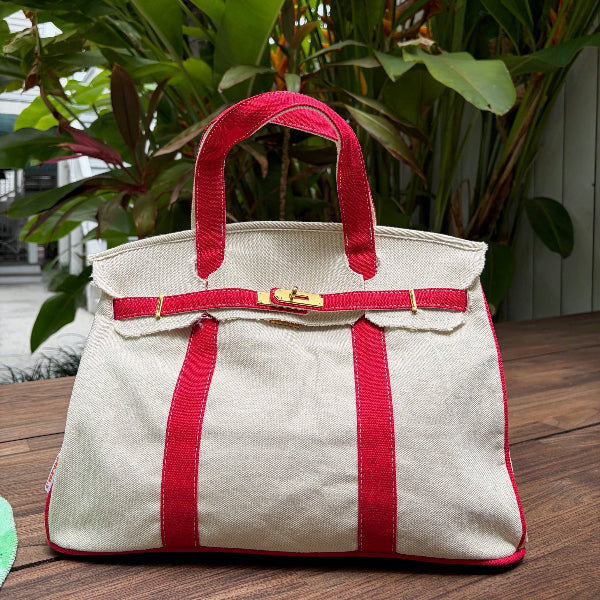 Shop Boatkin Bag | Structured Canvas Boat Tote with Lock – Coral