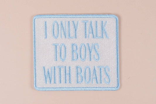 Boys with Boats funny patch in coastal blue lettering