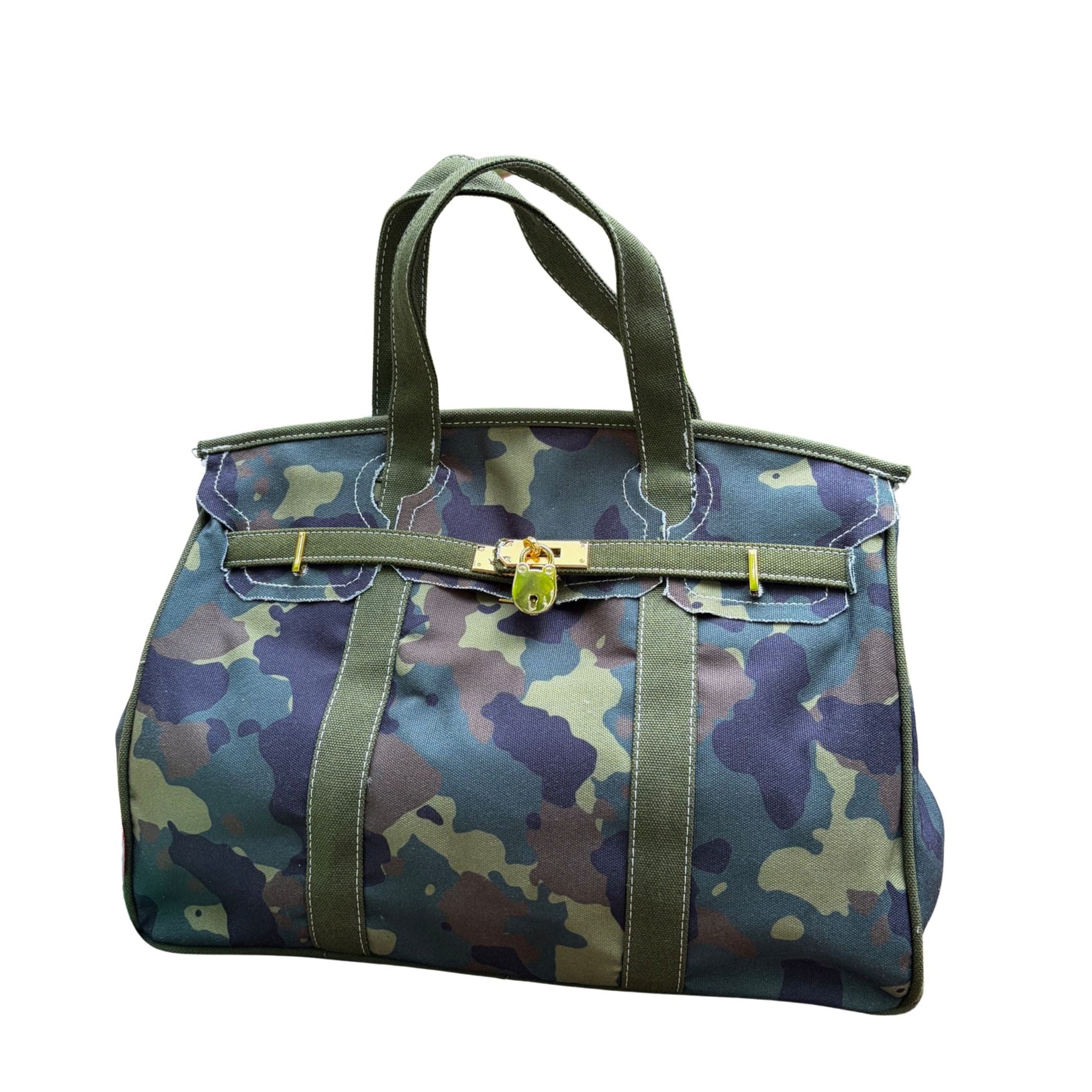 Camouflage Boatkin tote bag with lock and key 