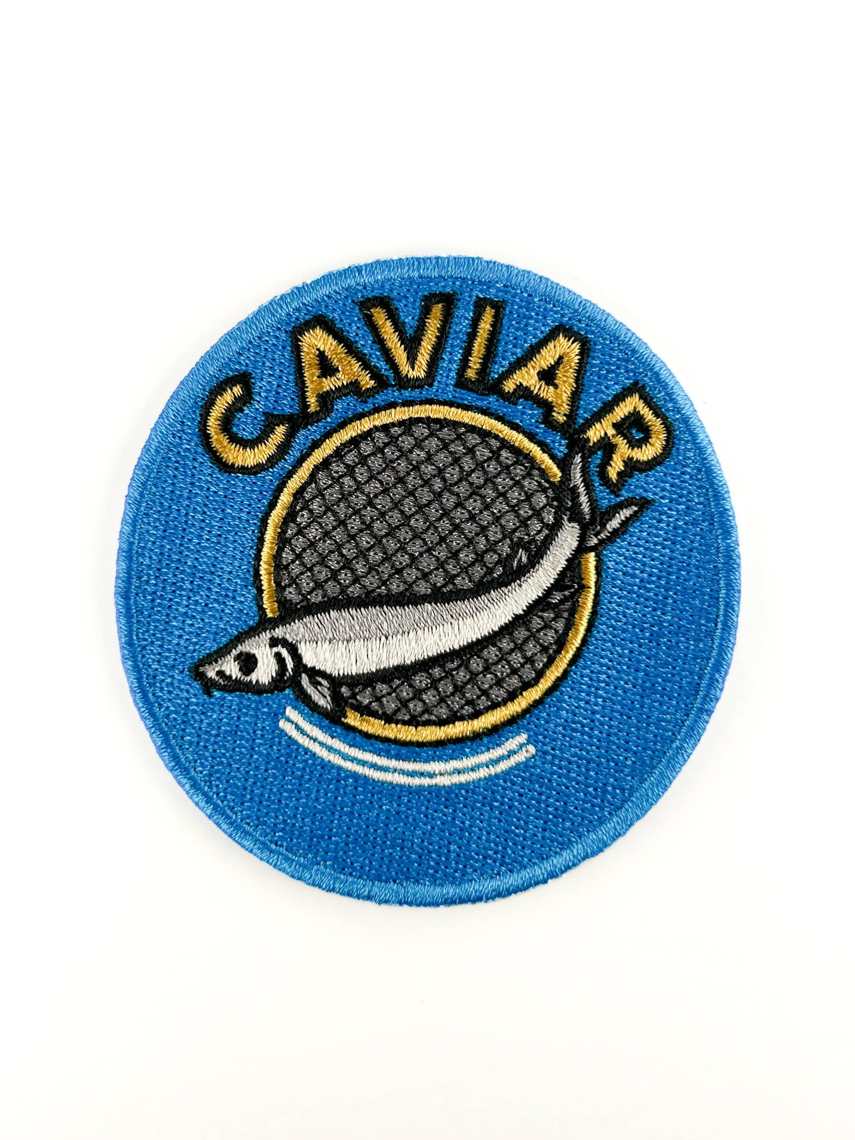 Caviar tin embroidered iron-on patch, view 4