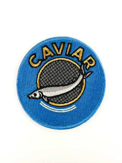 Caviar tin embroidered iron-on patch, view 4