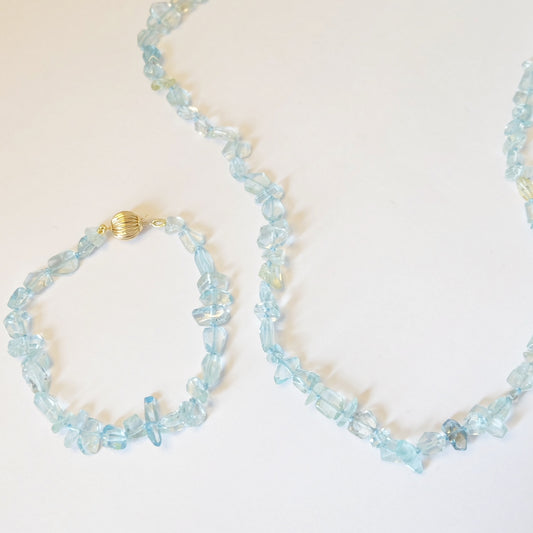 Handcrafted Aquamarine Tennis Bracelet with 14K Gold Clasp – One of a Kind