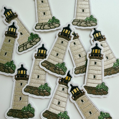 Coastal lighthouse iron-on patches for tote bags