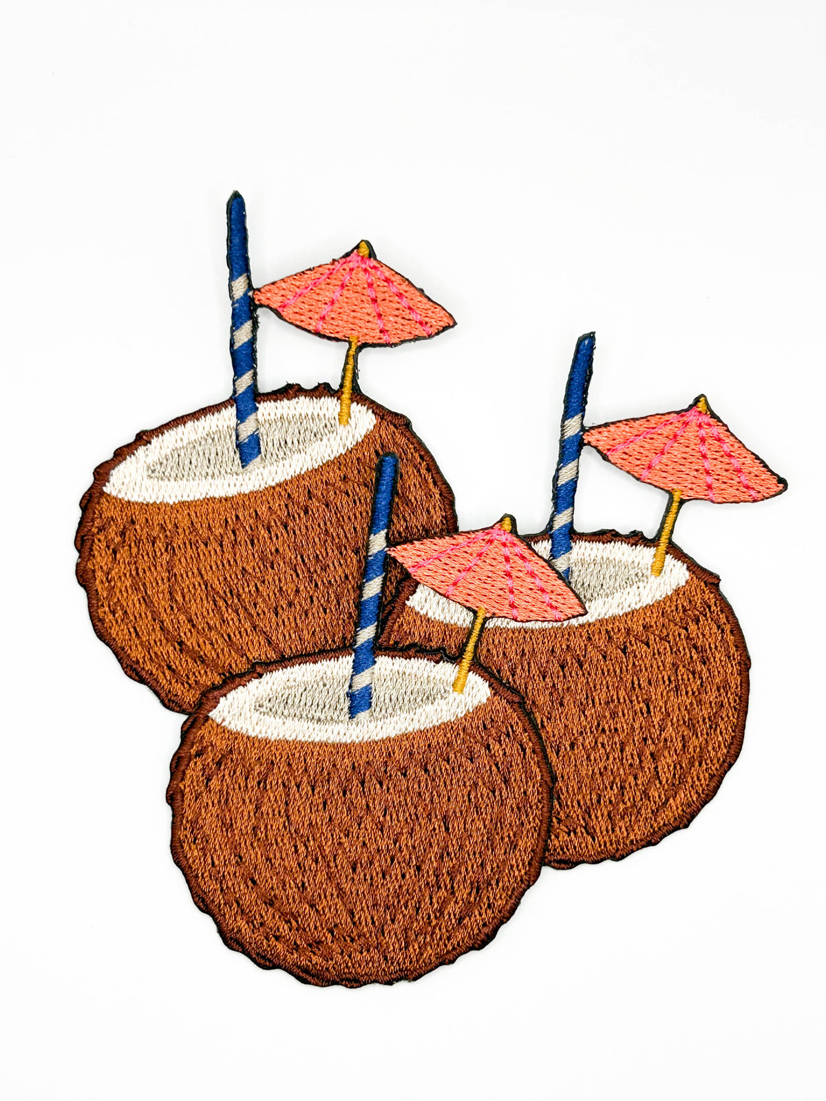 Coconut drink iron-on patches for beach totes and pool bags