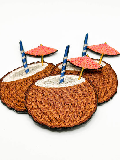 Tropical coconut patches with iron-on backing, iron or sew on