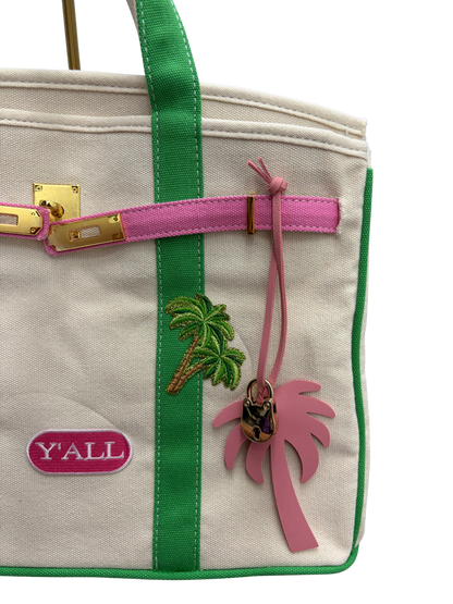 Close-up of a Boatkin bag with Y'ALL and palm tree logo patch.