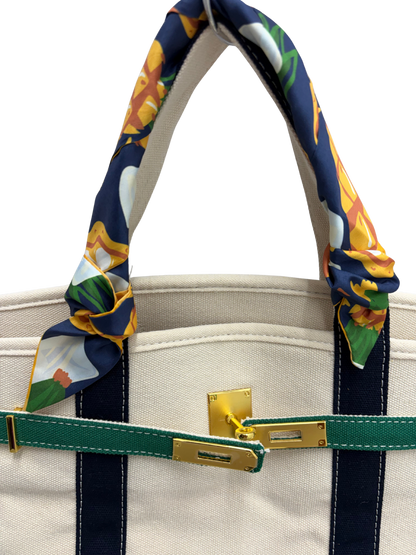 Close up of Sunday Brunch Boatkin twilly scarf handle