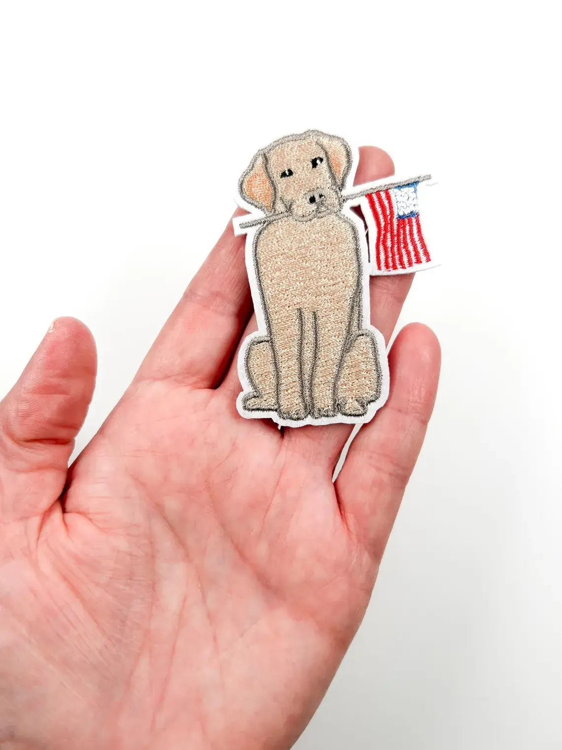 Yellow Labrador Iron On Patch — American Flag Design