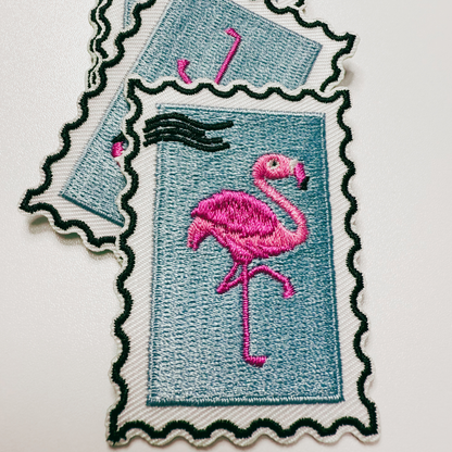 Flamingo embroidered iron-on patch, view 2