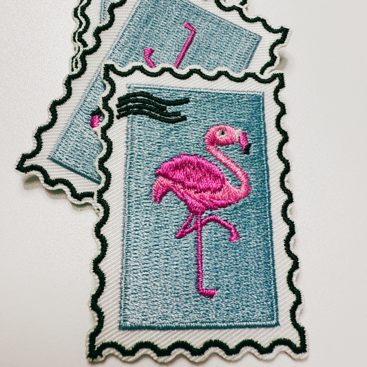 Pink flamingo embroidered patch, 2.5 inches