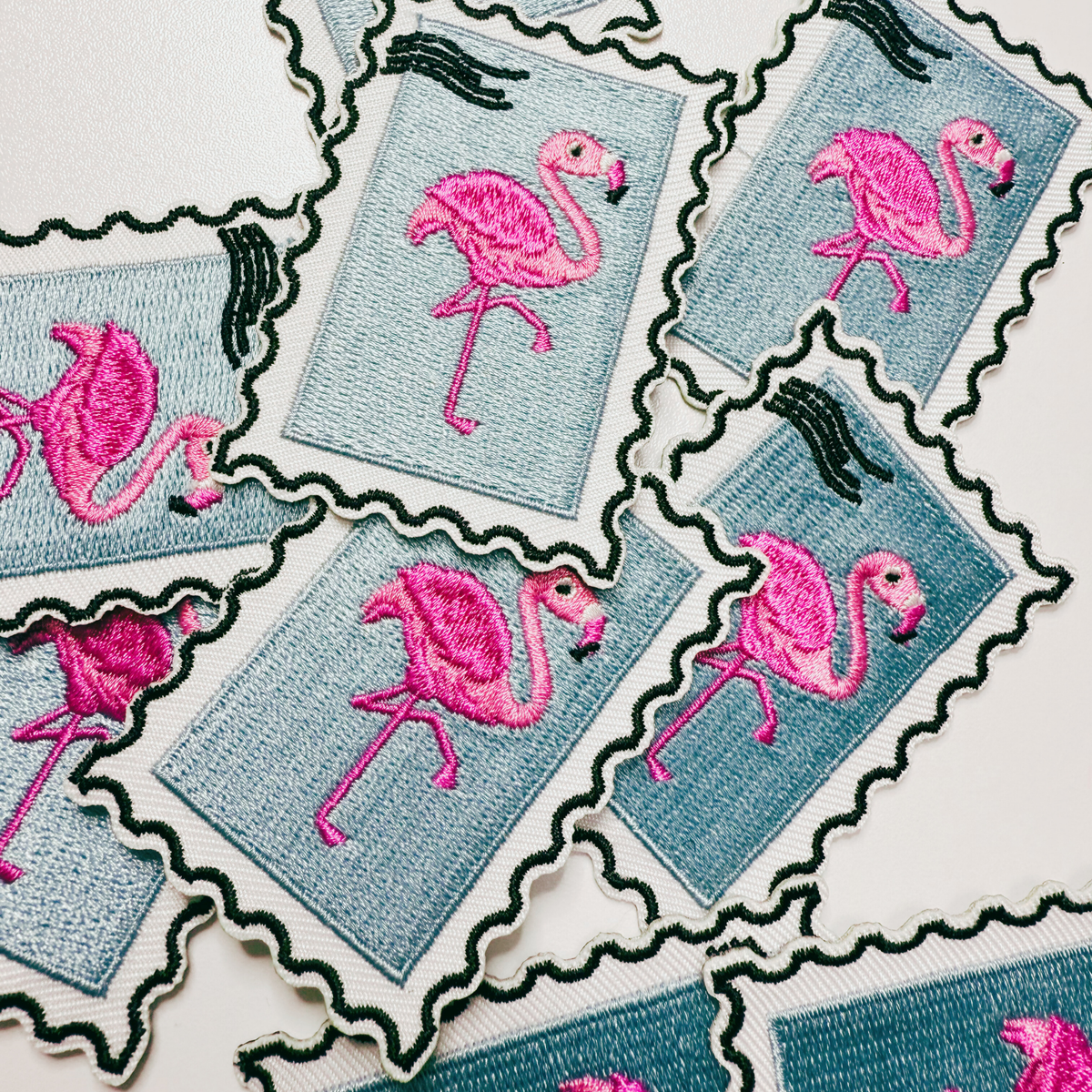 Flamingo embroidered iron-on patch, view 4