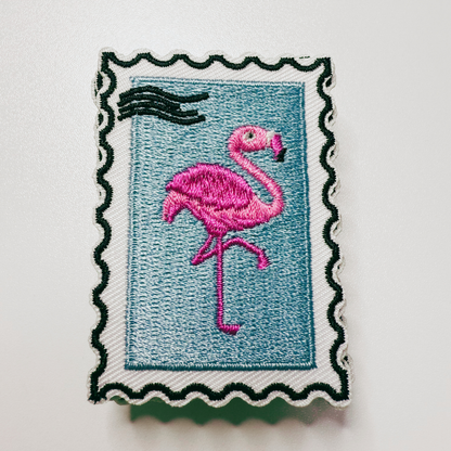 Flamingo embroidered iron-on patch