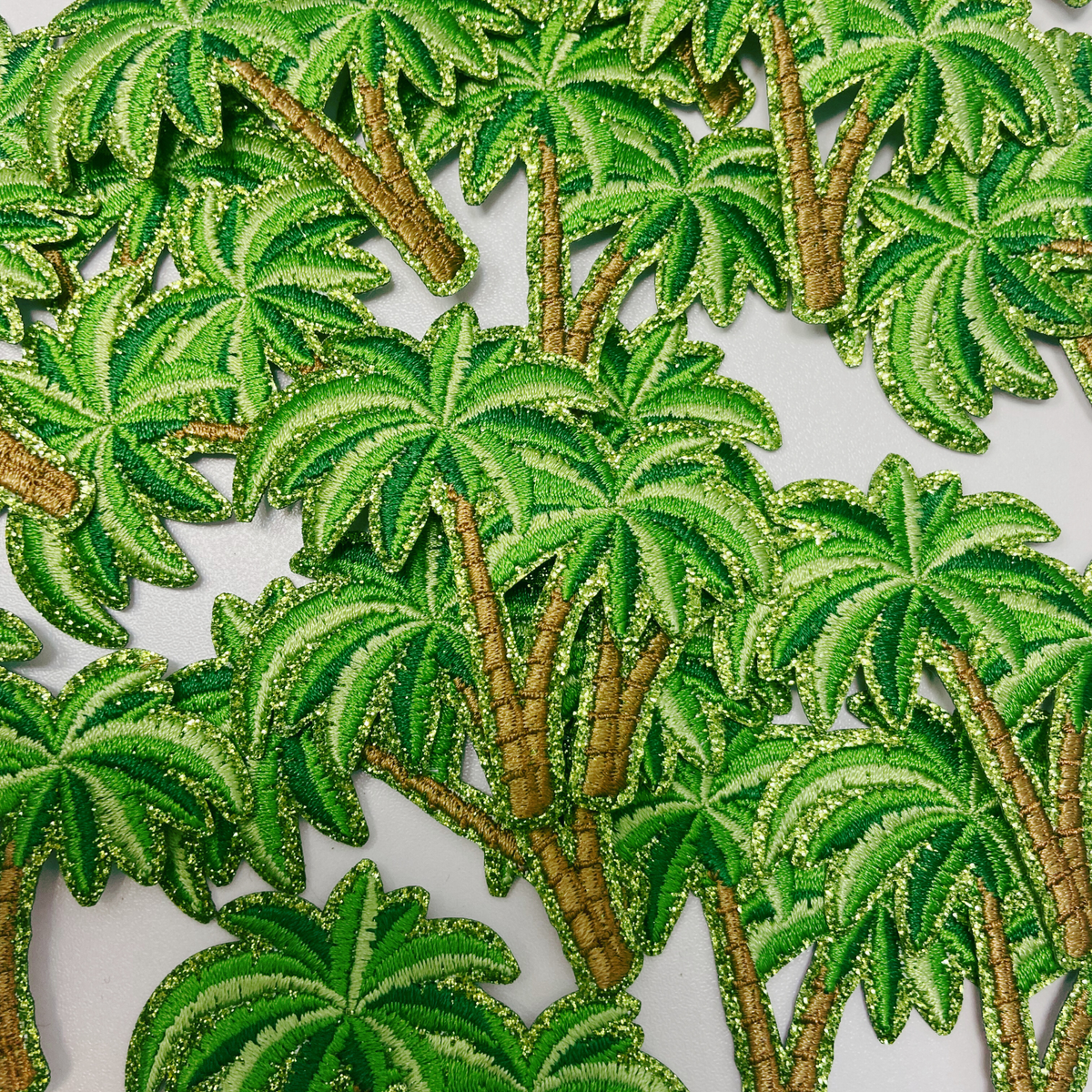 Sparkly palm tree iron-on patch for beach totes and Key West souvenirs