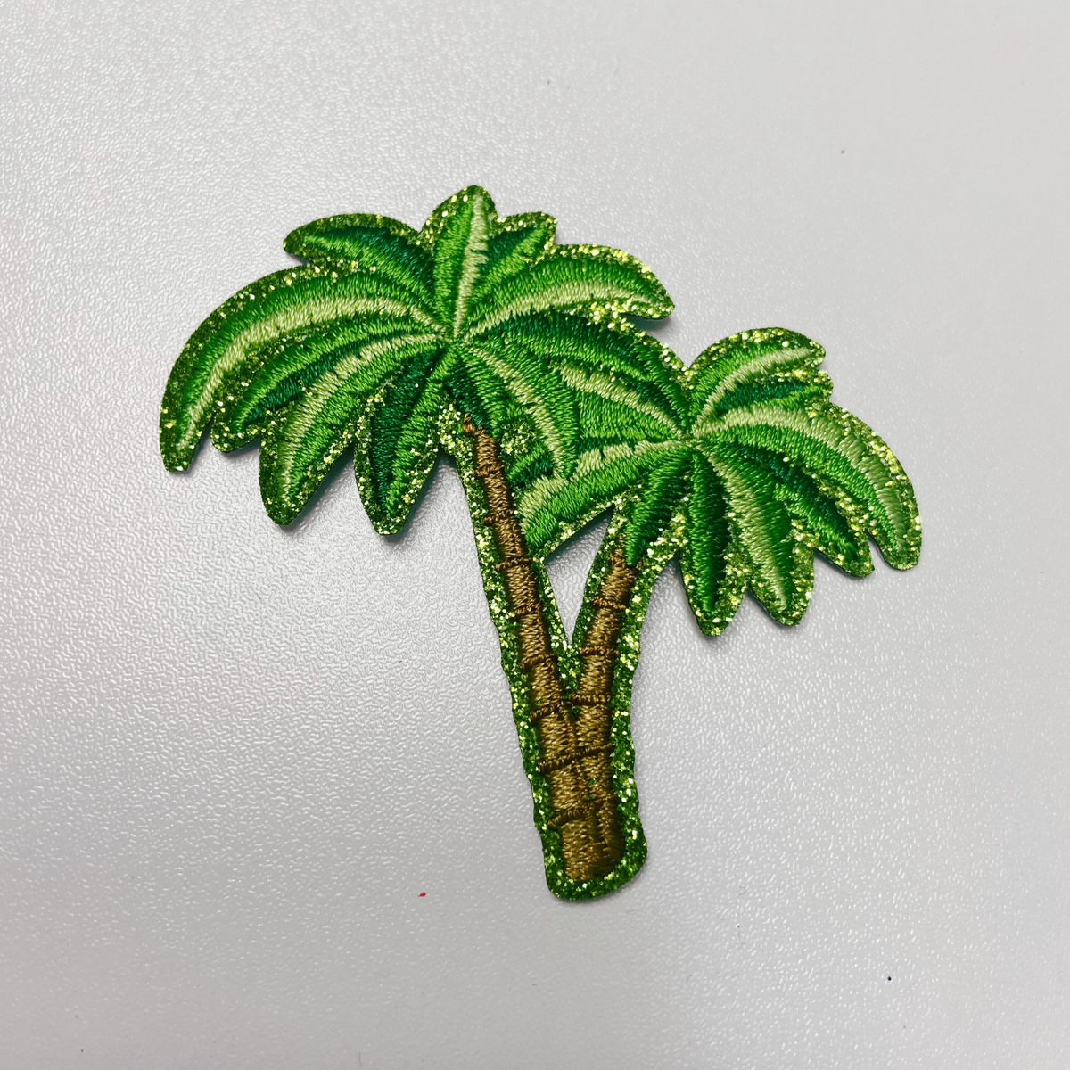 Green glitter palm trees embroidered iron-on patch