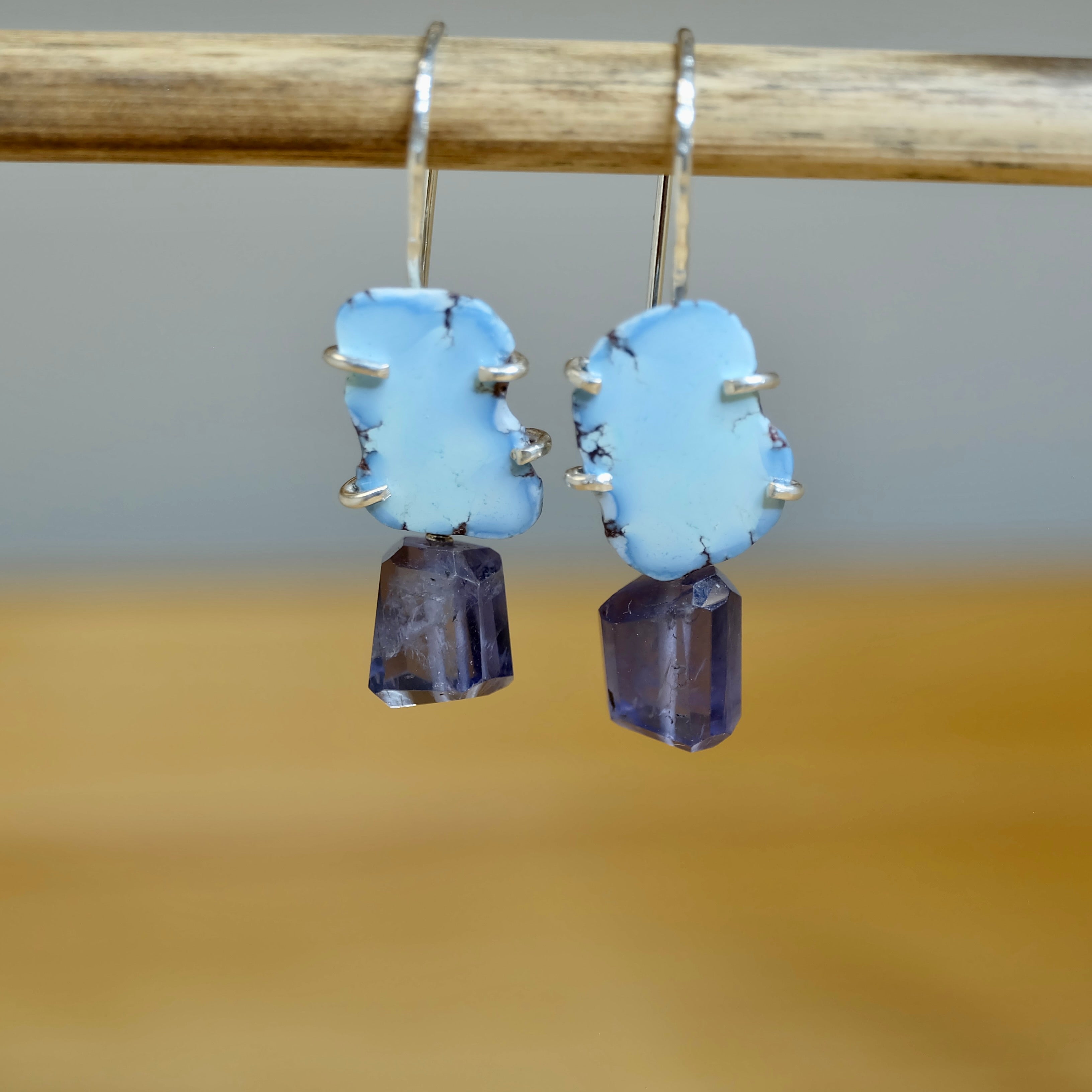 Golden Hills turquoise and iolite dangle earrings in sterling silver