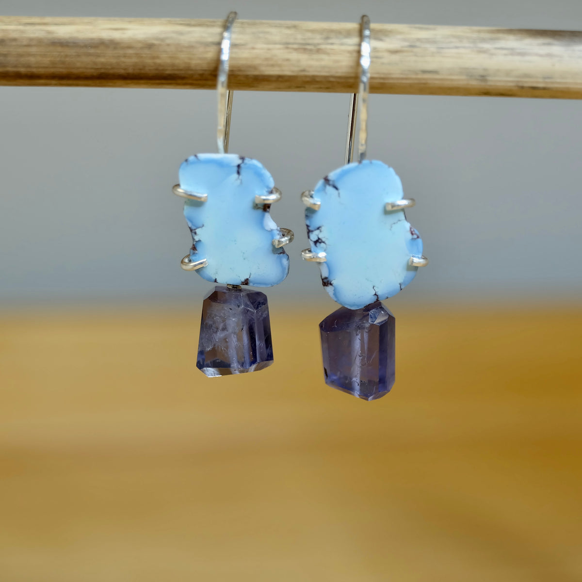 Golden Hills turquoise and iolite dangle earrings in sterling silver