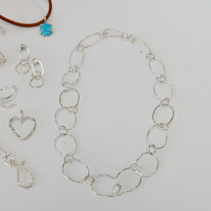 Sterling silver link necklace with handmade paperclip-style links