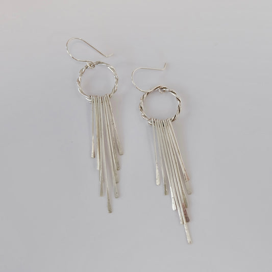 Pair of 3-inch handmade silver tassel earrings
