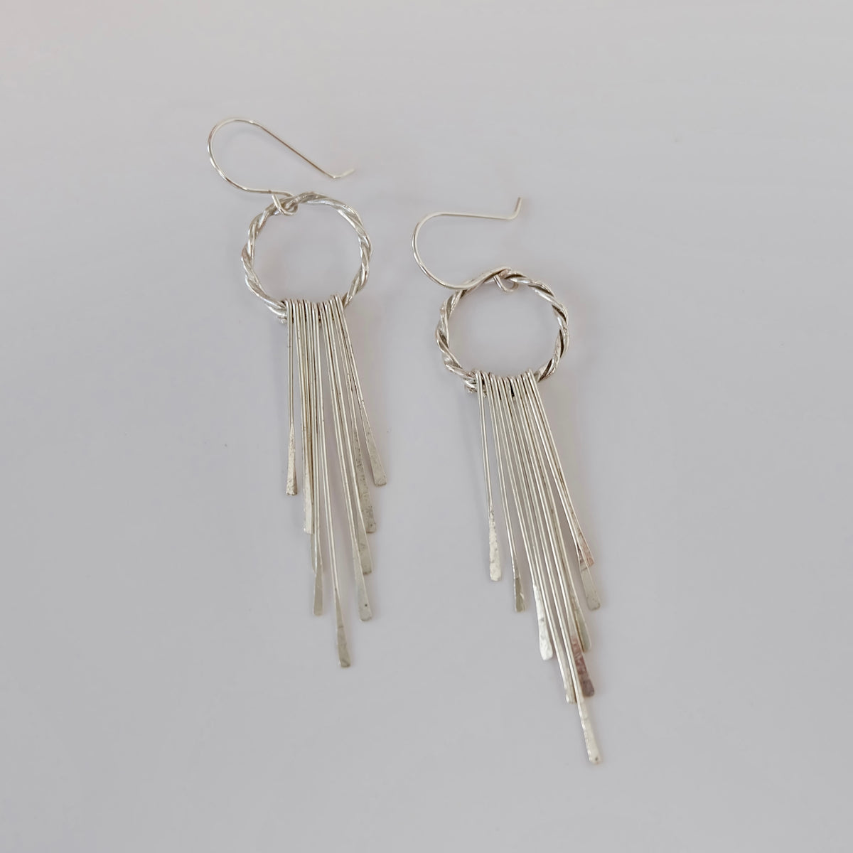 Pair of 3-inch handmade silver tassel earrings