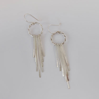 Pair of 3-inch handmade silver tassel earrings
