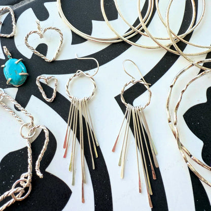 Long silver tassel dangle earrings in sterling silver