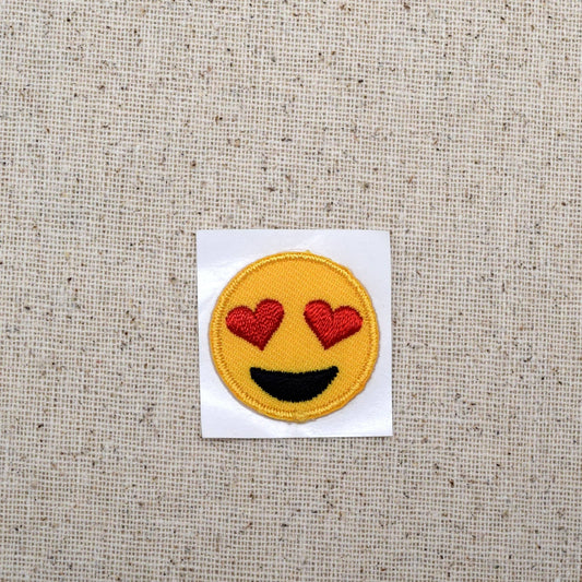 Heart eyes smiley embroidered iron-on patch