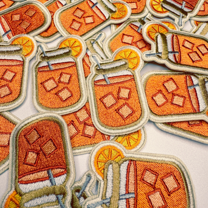 Iced tea mason jar patch for tote bags and hats