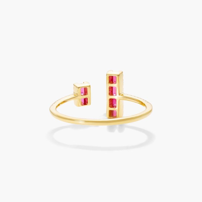 Close-up of the ruby and diamonds on a James Allen 14K gold ring