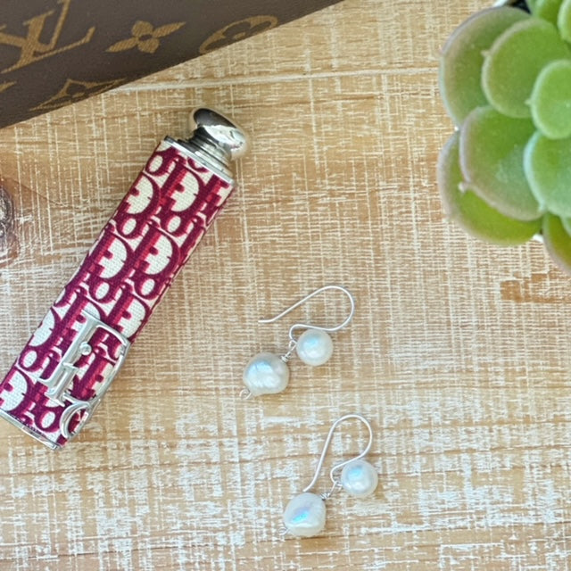 Keshi pearl drop earrings on hand-forged sterling silver ear wires