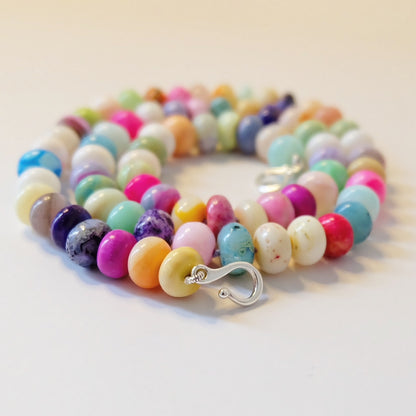 Hand-knotted gemstone candy necklace made during a Key West jewelry class.