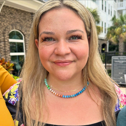 A custom gemstone candy necklace made during a Key West DIY jewelry making class.