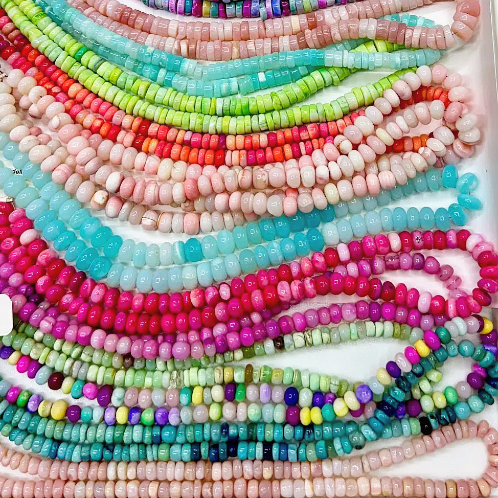 Vibrant strands of colorful gemstone beads used in our Key West candy necklace class.
