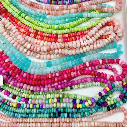 Vibrant strands of colorful gemstone beads used in our Key West candy necklace class.